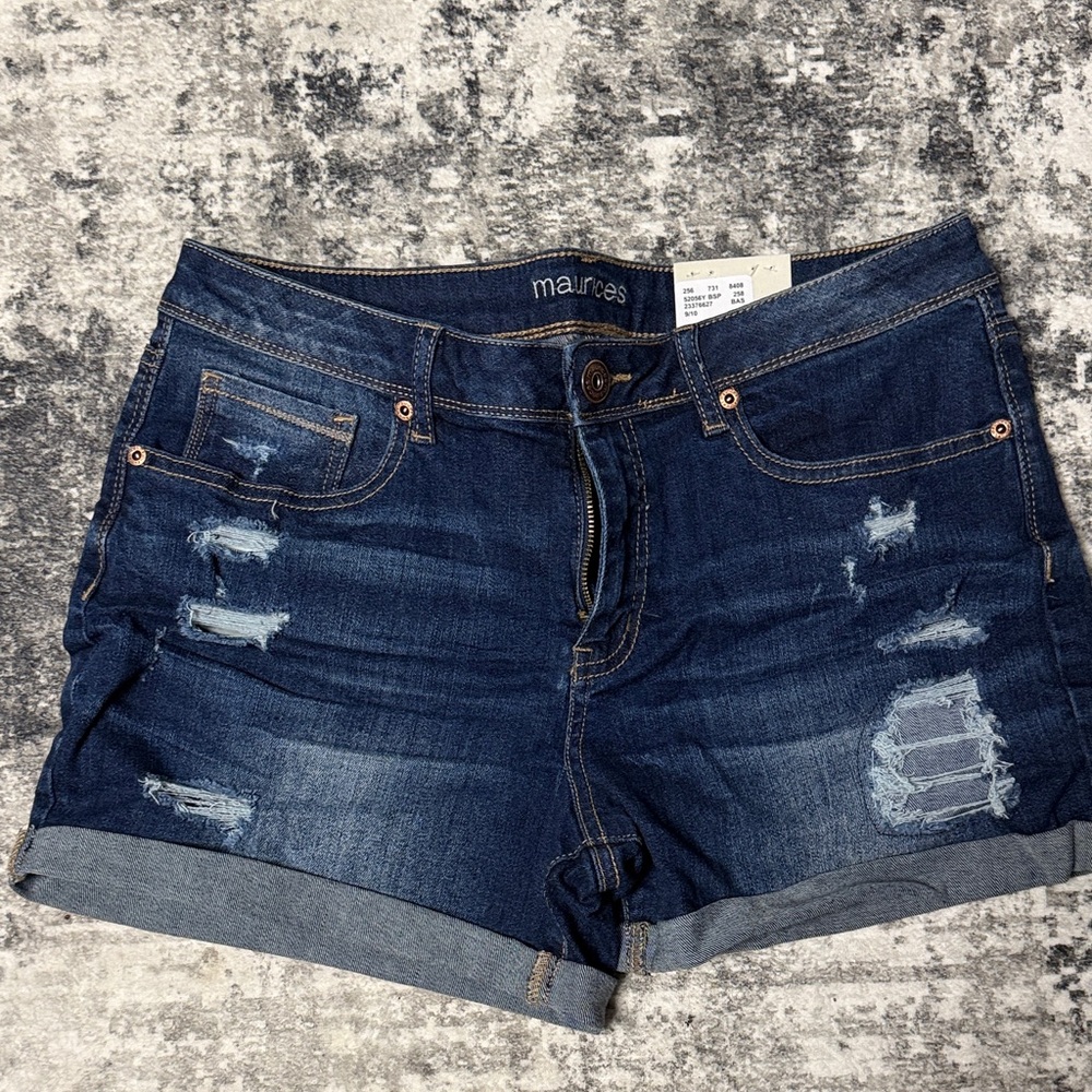 Maurices Distressed Dark Blue Jean Shorts